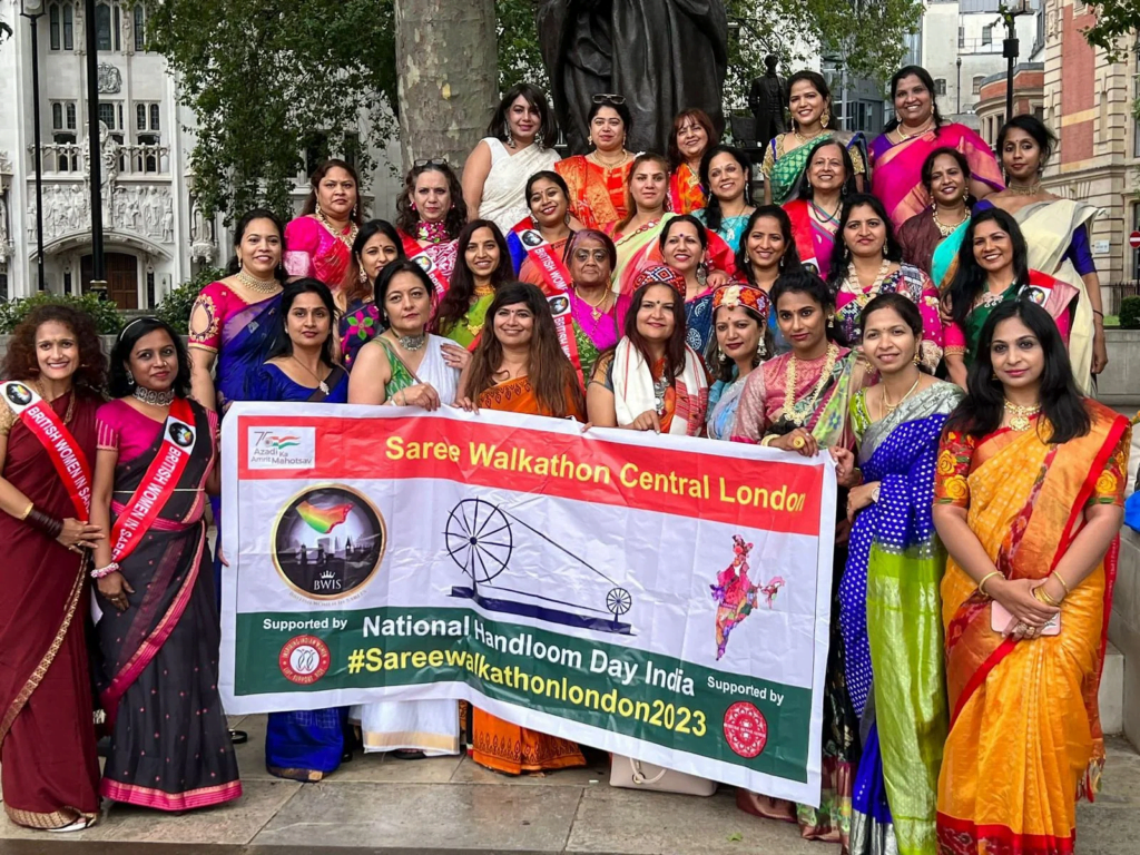 British Indian women celebrate Commemorate National Handloom Day in London with Spectacular Saree Walkathon