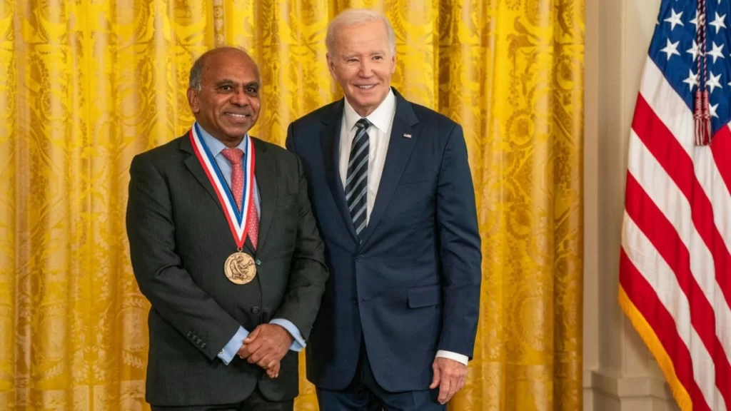 President Biden awards Subra Suresh the National Medal of Science during an awards ceremony in the East Room of The White House