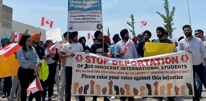 Indian Students protesting in Canada